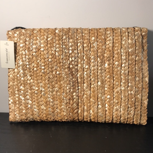 Francesca’s Accessories, Straw and Black Pom Clutch - Picture 3 of 7